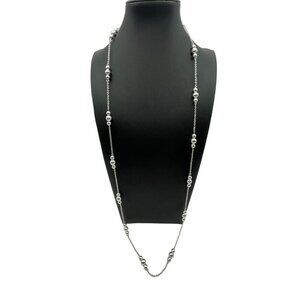 Chaps Ralph Lauren Silver Tone Long Chain Necklace with Silver Ball Beads Modern
